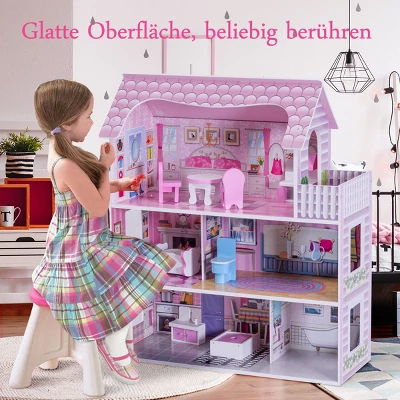 Costway 28'' Pink Dollhouse W/ Furniture Gliding Elevator Rooms 3 Levels Young Girls Toy 2 Costway 28'' Pink Dollhouse W/ Furniture Gliding Elevator Rooms 3 Levels Young Girls Toy - Image 2