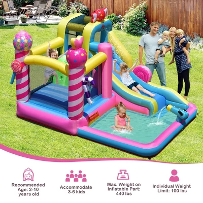 Costway Inflatable Bounce House Sweet Candy Bouncy Castle W/ Water Slide& 480W Blower 4 Costway Inflatable Bounce House Sweet Candy Bouncy Castle W/ Water Slide& 480W Blower - Image 4