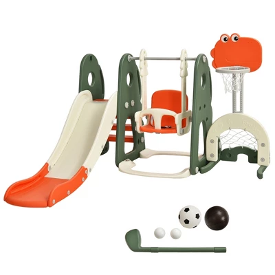 Costway 6 In 1 Toddler Slide And Swing Set Climber Playset W/ Ball Games WhiteOrange 10 Costway 6 In 1 Toddler Slide And Swing Set Climber Playset W/ Ball Games WhiteOrange - Image 10