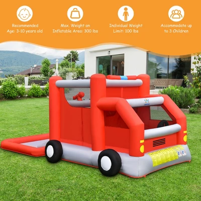 Costway Fire Truck Themed Inflatable Castle Water Park Kids Bounce House W/ 480W Blower 4 Costway Fire Truck Themed Inflatable Castle Water Park Kids Bounce House W/ 480W Blower - Image 4