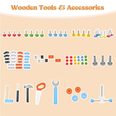 Costway Kids Tool Bench, Pretend Play Workbench With Tools Set & Realistic Accessories 7 Costway Kids Tool Bench, Pretend Play Workbench With Tools Set & Realistic Accessories - Image 7