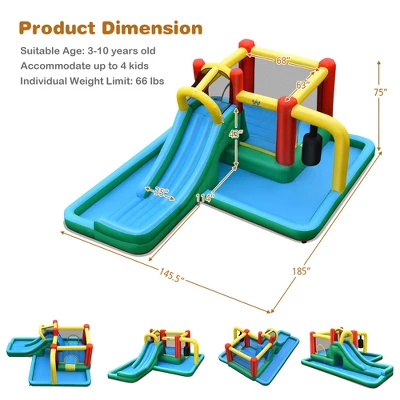 Inflatable Slide Water Park Climbing Bouncer Bounce House W/Tunnel & 735W Blower 1 Inflatable Slide Water Park Climbing Bouncer Bounce House W/Tunnel & 735W Blower