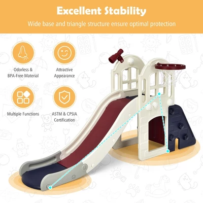 Costway 6-In-1 Large Slide For Kids Toddler Climber Slide Playset W/ Basketball Hoop 5 Costway 6-In-1 Large Slide For Kids Toddler Climber Slide Playset W/ Basketball Hoop - Image 5