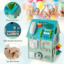 Costway Wooden Busy House Montessori Toy With Sensory Games & Interior Storage Space Blue/Pink -Costway Store GUEST 2ee1a858 58af 449c ab11 9eb04ae19a5b