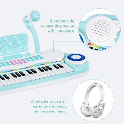 Costway 37-Key Kids Piano Keyboard Playset Electronic Organ Light BluePink 7 Costway 37-Key Kids Piano Keyboard Playset Electronic Organ Light BluePink - Image 7