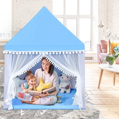Costway Kids Play Tent Large Playhouse Children Play Castle Fairy Tent Gift W/ Mat PinkBlue 2 Costway Kids Play Tent Large Playhouse Children Play Castle Fairy Tent Gift W/ Mat PinkBlue - Image 2