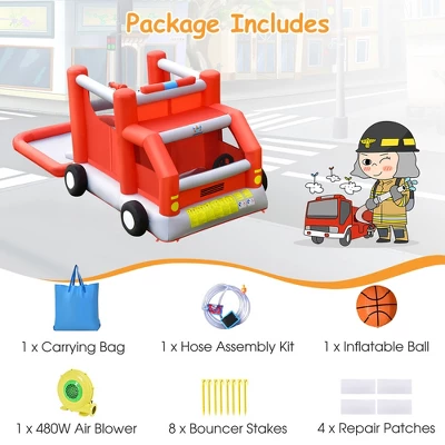 Costway Fire Truck Themed Inflatable Castle Water Park Kids Bounce House W/ 480W Blower 9 Costway Fire Truck Themed Inflatable Castle Water Park Kids Bounce House W/ 480W Blower - Image 9