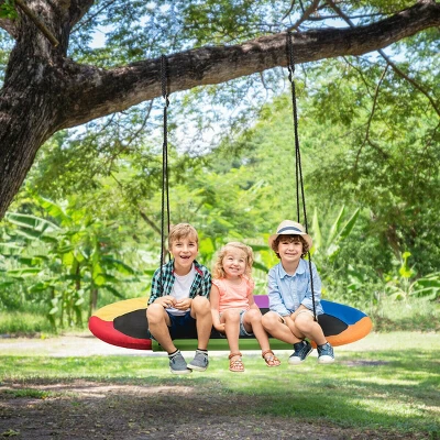 Costway 60'' Saucer Tree Swing Surf Outdoor Adjustable Kids Giant Oval Platform Swing Set Colorful/Blue/Green/Purple 1 Costway 60'' Saucer Tree Swing Surf Outdoor Adjustable Kids Giant Oval Platform Swing Set Colorful/Blue/Green/Purple