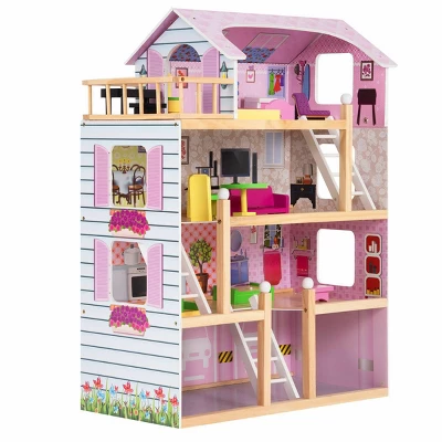 Costway Doll Cottage Dollhouse W/ Furniture Kids Wood House Playset Children Toy 4 Costway Doll Cottage Dollhouse W/ Furniture Kids Wood House Playset Children Toy - Image 4