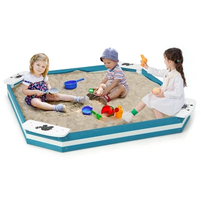 Costway Outdoor Wooden Sandbox With Animal Patterns Seats Backyard Bottomless Sandpit 8 Costway Outdoor Wooden Sandbox With Animal Patterns Seats Backyard Bottomless Sandpit - Image 8