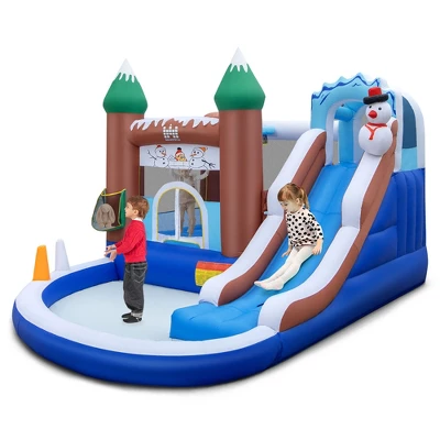 Costway 6-in-1 Winter Theme Snowman Inflatable Castle Kids Bounce House Without Blower 1 Costway 6-in-1 Winter Theme Snowman Inflatable Castle Kids Bounce House Without Blower