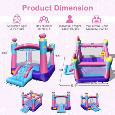Costway Inflatable Bounce House 3-in-1 Princess Theme Inflatable Castle Without Blower 3 Costway Inflatable Bounce House 3-in-1 Princess Theme Inflatable Castle Without Blower - Image 3