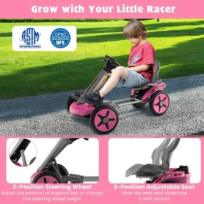 Costway 12V Kids Electric Go Kart Foldable Quad Racing Ride On Toy Car With Flashing Light Pink/Red 3 Costway 12V Kids Electric Go Kart Foldable Quad Racing Ride On Toy Car With Flashing Light Pink/Red - Image 3