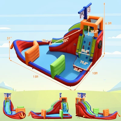 Costway 6-in-1 Pirate Ship Waterslide Kid Inflatable Castle W/Water Blasters Blower Excluded 3 Costway 6-in-1 Pirate Ship Waterslide Kid Inflatable Castle W/Water Blasters Blower Excluded - Image 3