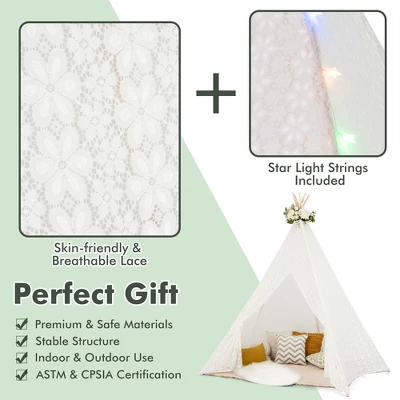 Costway 85'' Height 5 Sides Huge Lace Play Tent For Kids Adult Wedding W/ Light Strings 5 Costway 85'' Height 5 Sides Huge Lace Play Tent For Kids Adult Wedding W/ Light Strings - Image 5