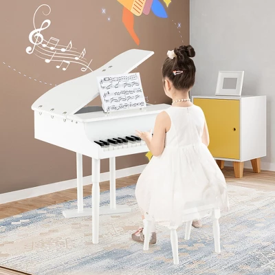 Costway 30 Key Classical Kids Piano Wooden Musical Instrument Toy W/ Stand & Stool White 1 Costway 30 Key Classical Kids Piano Wooden Musical Instrument Toy W/ Stand & Stool White
