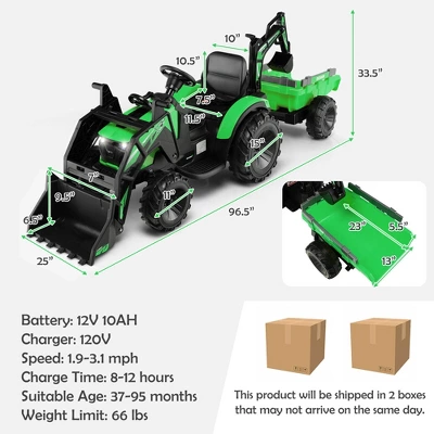 Costway 3-in-1 Kids Ride On Excavator Bulldozer 12V Electric Tractor Remote W/ Trailer 1 Costway 3-in-1 Kids Ride On Excavator Bulldozer 12V Electric Tractor Remote W/ Trailer