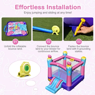 Costway Inflatable Bounce House 3-in-1 Princess Theme Inflatable Castle W/ 735W Blower 7 Costway Inflatable Bounce House 3-in-1 Princess Theme Inflatable Castle W/ 735W Blower - Image 7