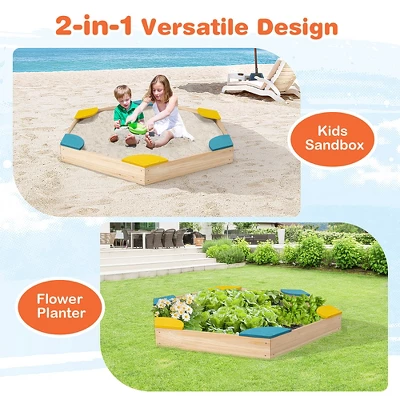 Costway Outdoor Wooden Sandbox With Seats Backyard Bottomless Sandpit For Kids Aged 3+ 5 Costway Outdoor Wooden Sandbox With Seats Backyard Bottomless Sandpit For Kids Aged 3+ - Image 5