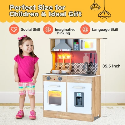 Costway Wooden Kitchen Playset Multi-Functional Pretend Cooking Set W/ Lights & Sounds 6 Costway Wooden Kitchen Playset Multi-Functional Pretend Cooking Set W/ Lights & Sounds - Image 6