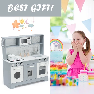 Costway Pretend Play Kitchen Wooden Toy Set For Kids W/ Realistic Light & Sound 4 Costway Pretend Play Kitchen Wooden Toy Set For Kids W/ Realistic Light & Sound - Image 4