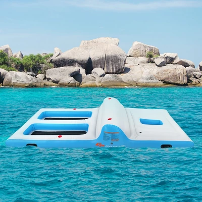 Costway Giant 4 Person Inflatable Island Lake Floating Lounge Raft W/ 130W Electric Air Pump 1 Costway Giant 4 Person Inflatable Island Lake Floating Lounge Raft W/ 130W Electric Air Pump