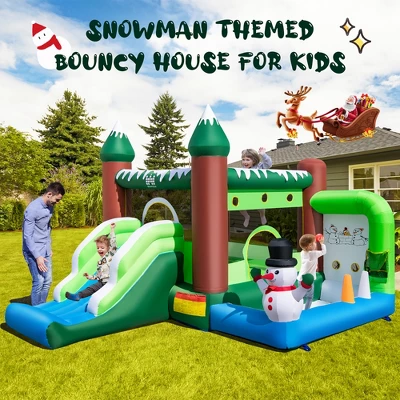 Costway 6-in-1 Winter Themed Snowman Inflatable Castle Kids Jumping House With 735W Blower 1 Costway 6-in-1 Winter Themed Snowman Inflatable Castle Kids Jumping House With 735W Blower