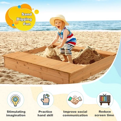 Costway Kids Wooden Sandbox W/ Bench Seats & Storage Boxes Children Outdoor Playset 4 Costway Kids Wooden Sandbox W/ Bench Seats & Storage Boxes Children Outdoor Playset - Image 4