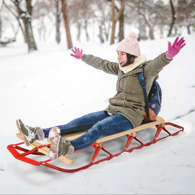 Costway 54''Kids Wooden Snow Sled Runners Steering Bar Steering Snow Slider 1 Costway 54''Kids Wooden Snow Sled Runners Steering Bar Steering Snow Slider