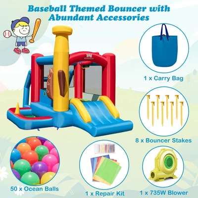 Costway Baseball Themed Jumping House Kids Bouncy Castle W/ 50 Ocean Balls & 735W Blower 8 Costway Baseball Themed Jumping House Kids Bouncy Castle W/ 50 Ocean Balls & 735W Blower - Image 8