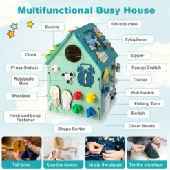 Costway Wooden Busy House Montessori Toy With Sensory Games & Interior Storage Space Blue/Pink -Costway Store GUEST 3f51e6dd 8734 419f 9903 b9e2e672769d