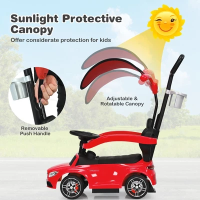 Costway 3 In 1 Ride On Push Car Mercedes Benz Toddler Stroller Sliding Car WhiteBlueRed 5 Costway 3 In 1 Ride On Push Car Mercedes Benz Toddler Stroller Sliding Car WhiteBlueRed - Image 5