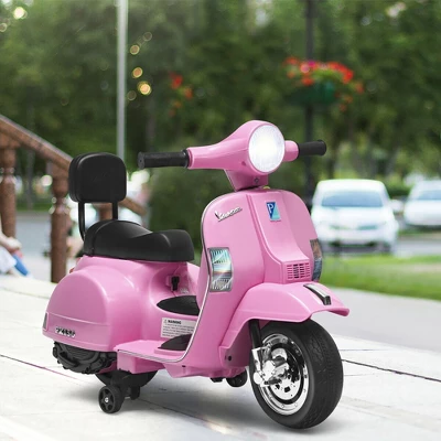 Costway 6V Kids Ride On Vespa Scooter Motorcycle For Toddler W/ Training Wheels PinkBlueGreenBlack 2 Costway 6V Kids Ride On Vespa Scooter Motorcycle For Toddler W/ Training Wheels PinkBlueGreenBlack - Image 2