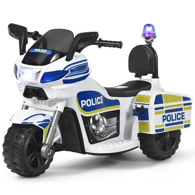 Costway 6V Kids Ride On Police Motorcycle Trike 3-Wheel W/ Headlight And Flashing Siren, White 5 Costway 6V Kids Ride On Police Motorcycle Trike 3-Wheel W/ Headlight And Flashing Siren, White - Image 5
