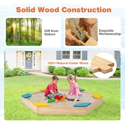 Costway Outdoor Wooden Sandbox With Seats Backyard Bottomless Sandpit For Kids Aged 3+ 4 Costway Outdoor Wooden Sandbox With Seats Backyard Bottomless Sandpit For Kids Aged 3+ - Image 4