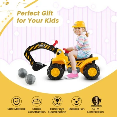 Costway Kids Toddler Ride On Excavator Digger Truck Scooter Seat Storage W/Sound&Helmet 9 Costway Kids Toddler Ride On Excavator Digger Truck Scooter Seat Storage W/Sound&Helmet - Image 9