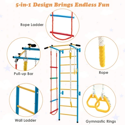 Costway 5 In 1 Kids Indoor Gym Playground Swedish Wall Ladder Children Home Climbing Gym 4 Costway 5 In 1 Kids Indoor Gym Playground Swedish Wall Ladder Children Home Climbing Gym - Image 4