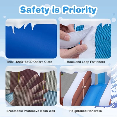 Costway 6-in-1 Winter Theme Snowman Inflatable Castle Kids Bounce House With 735W Blower 6 Costway 6-in-1 Winter Theme Snowman Inflatable Castle Kids Bounce House With 735W Blower - Image 6