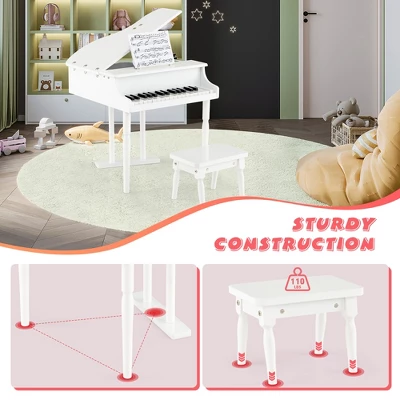 Costway 30 Key Classical Kids Piano Wooden Musical Instrument Toy W/ Stand & Stool White 8 Costway 30 Key Classical Kids Piano Wooden Musical Instrument Toy W/ Stand & Stool White - Image 8
