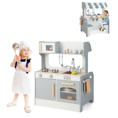 Costway 2 In 1 Kids Play Kitchen& Restaurant Double Sided Wooden Kitchen Playset Toddler 9 Costway 2 In 1 Kids Play Kitchen& Restaurant Double Sided Wooden Kitchen Playset Toddler - Image 9