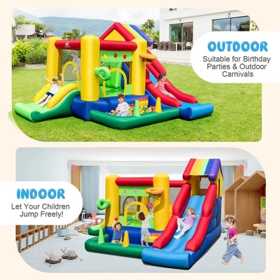 Costway Colorful Rainbow Kids Inflatable Bounce Castle With 50 Ocean Balls & 735W Blower 3 Costway Colorful Rainbow Kids Inflatable Bounce Castle With 50 Ocean Balls & 735W Blower - Image 3
