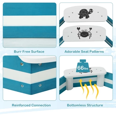 Costway Outdoor Wooden Sandbox With Animal Patterns Seats Backyard Bottomless Sandpit 7 Costway Outdoor Wooden Sandbox With Animal Patterns Seats Backyard Bottomless Sandpit - Image 7