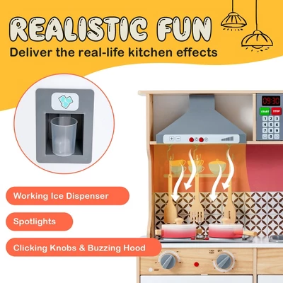 Costway Wooden Kitchen Playset Multi-Functional Pretend Cooking Set W/ Lights & Sounds 4 Costway Wooden Kitchen Playset Multi-Functional Pretend Cooking Set W/ Lights & Sounds - Image 4