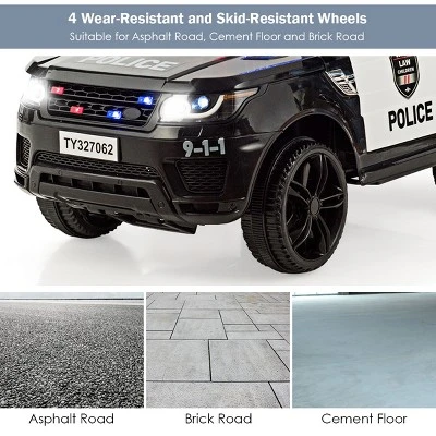 Costway Kids 12V Electric Ride On Car Police Car With Remote Control BlackWhite 4 Costway Kids 12V Electric Ride On Car Police Car With Remote Control BlackWhite - Image 4