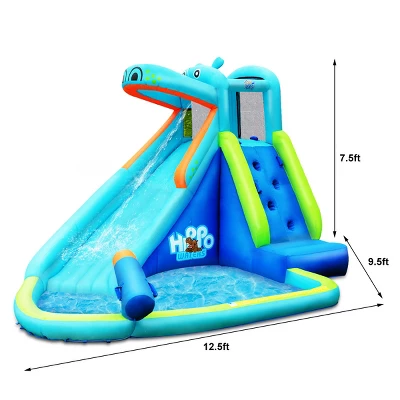 Costway Inflatable Kids Hippo Bounce House Slide Climbing Wall Splash Pool W/ Bag 1 Costway Inflatable Kids Hippo Bounce House Slide Climbing Wall Splash Pool W/ Bag
