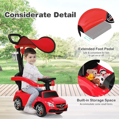 Costway 3 In 1 Ride On Push Car Mercedes Benz Toddler Stroller Sliding Car WhiteBlueRed 6 Costway 3 In 1 Ride On Push Car Mercedes Benz Toddler Stroller Sliding Car WhiteBlueRed - Image 6