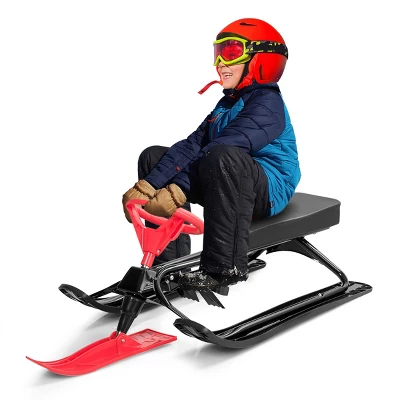 Costway Metal Snow Racer Sled W/ Steering Wheel And Brakes Kids Snow Sand Grass Sliding 8 Costway Metal Snow Racer Sled W/ Steering Wheel And Brakes Kids Snow Sand Grass Sliding - Image 8
