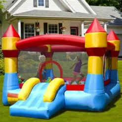 Costway Inflatable Bounce House Castle Jumper Moonwalk Playhouse Slide With 550W Blower