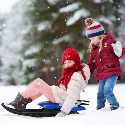 Costway Folding Kids Metal Snow Sled Frost-Resistant Pull Rope Snow Slider Leather Seat 1 Costway Folding Kids Metal Snow Sled Frost-Resistant Pull Rope Snow Slider Leather Seat