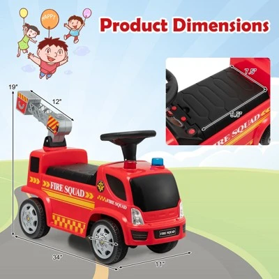Costway Kids Ride On Fire Truck Foot-to-Floor Sliding Push Car W/ Music & Bubble Maker 3 Costway Kids Ride On Fire Truck Foot-to-Floor Sliding Push Car W/ Music & Bubble Maker - Image 3